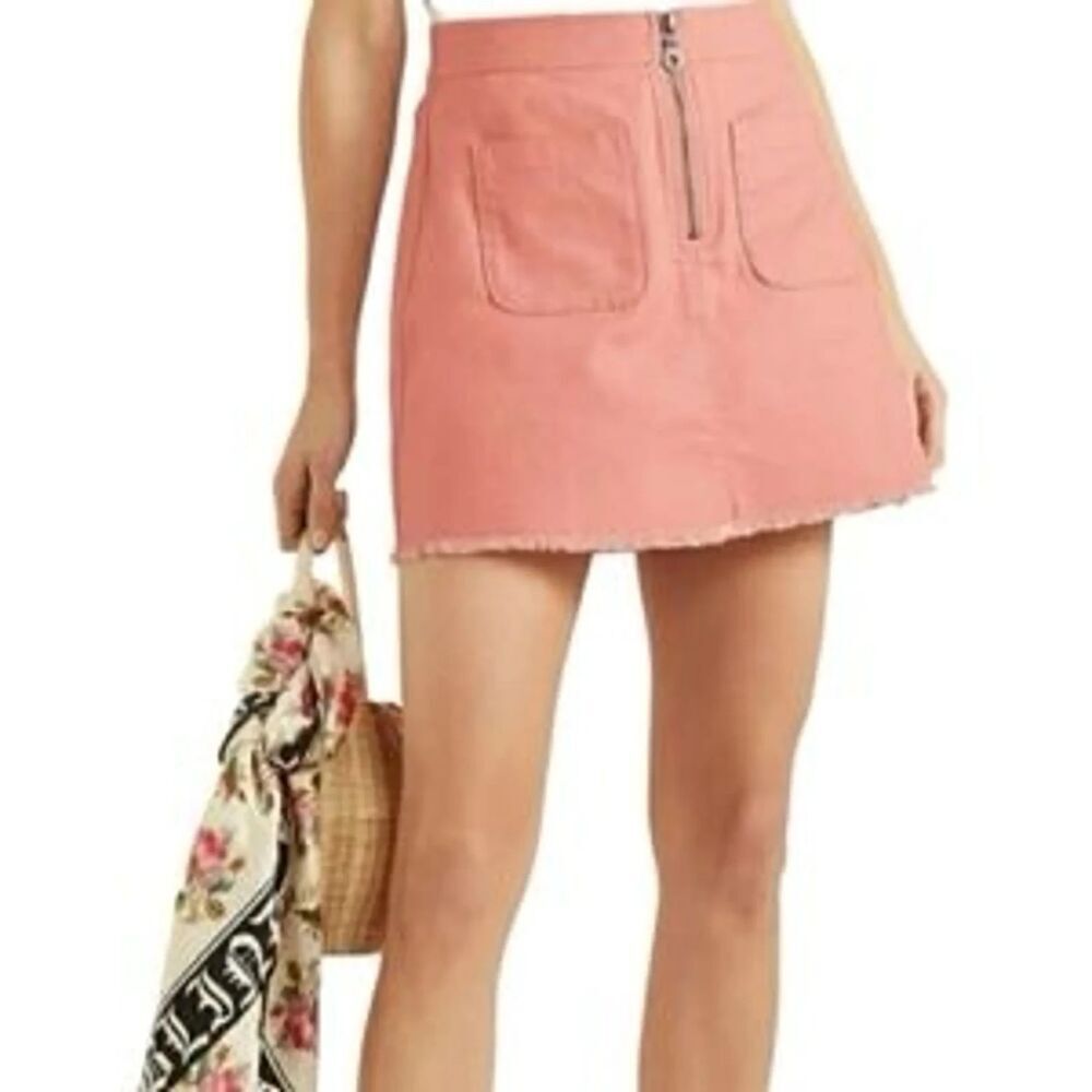 Madewell High-Rise Frayed Hem Mini Skirt Rust Pink